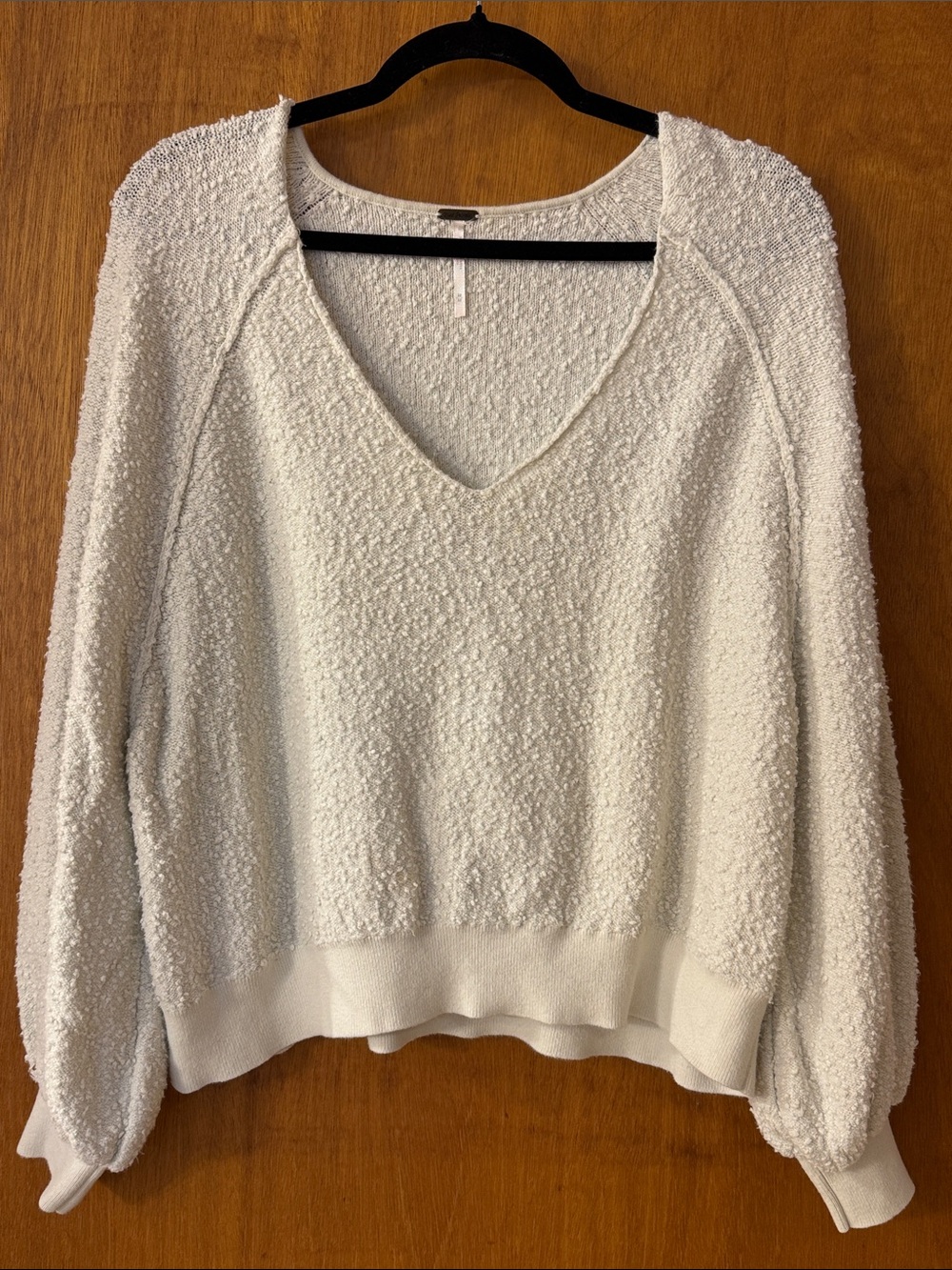 Free People Cream Popcorn V-Neck Sweater